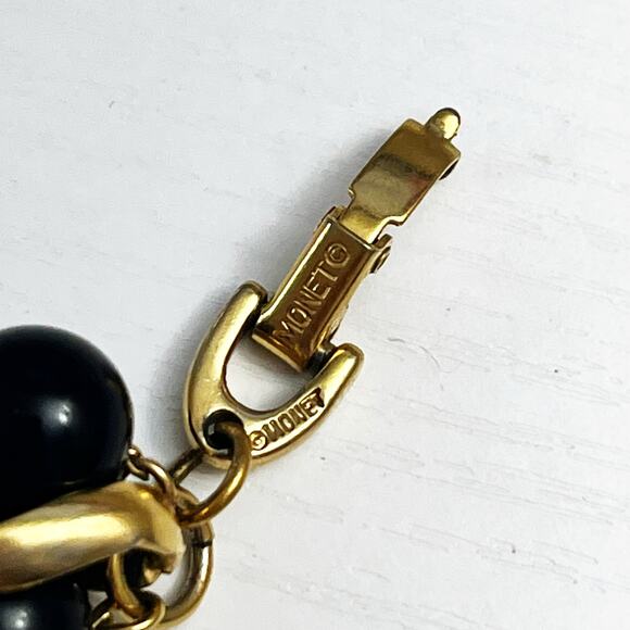 Monet Vintage Black Bead & Gold Tone Collar Necklace - Picture 9 of 9